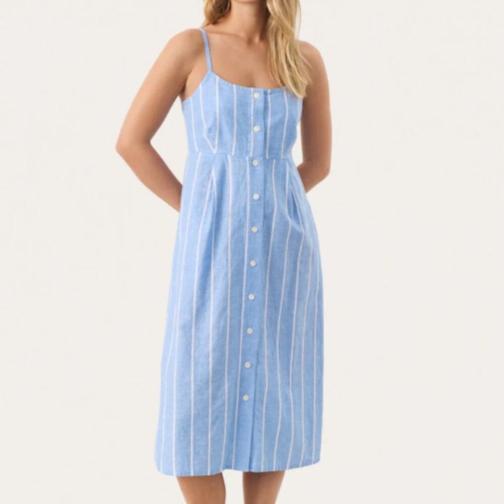 Part Two Reysa Dress Womens EU36/ S Marina Blue Linen Sleeveless Shirt Button